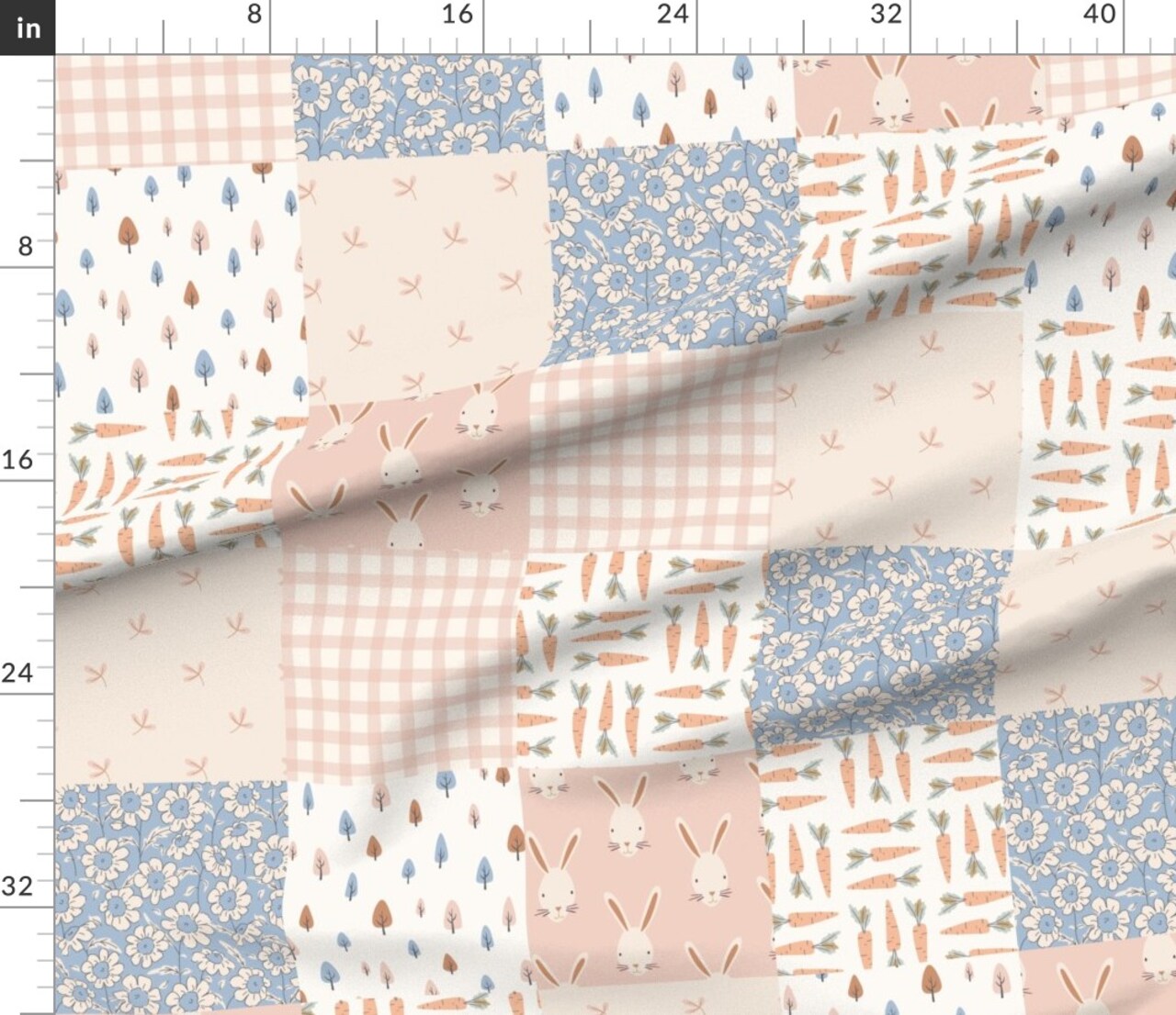 Spring Nursery Bunny Carrot Trees Easter Pink Floral Cheater Quilt Whole Cloth Easter Bunny Garden Veggies Baby Gingham Woodland Forest Novelty Custom Printed Fabric by Spoonflower Various Fabrics by the Yard or Fat Quarter